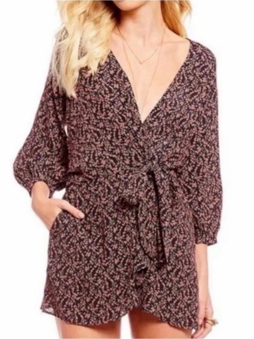 Free People Black and Pink Floral Mini Dress Romper